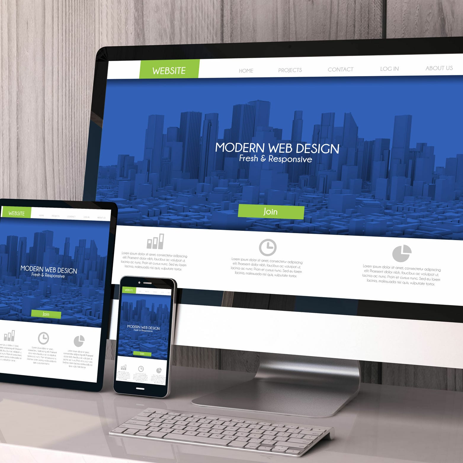 devices responsive on workspace showing fresh and modern respons Website Design